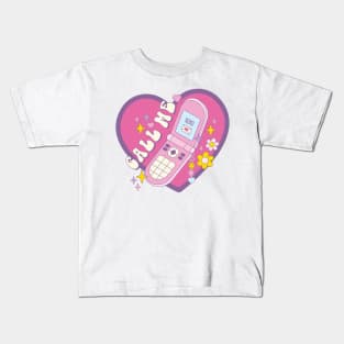 Call Me - Retro Phone with Hearts, Flowers and Stars Kids T-Shirt